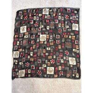 Vtg ECHO Square 21" 100% Silk Scarf Fall Floral Leaf Print Charcoal Red Gold